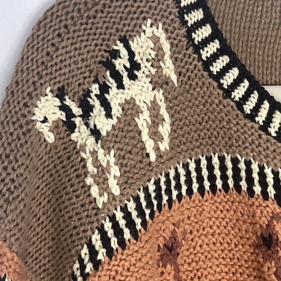 VTG 90s Knit Safari Chunky Cardigan Animals Artsy‎ Ramie Cotton Tunic Length L - Picture 4 of 10